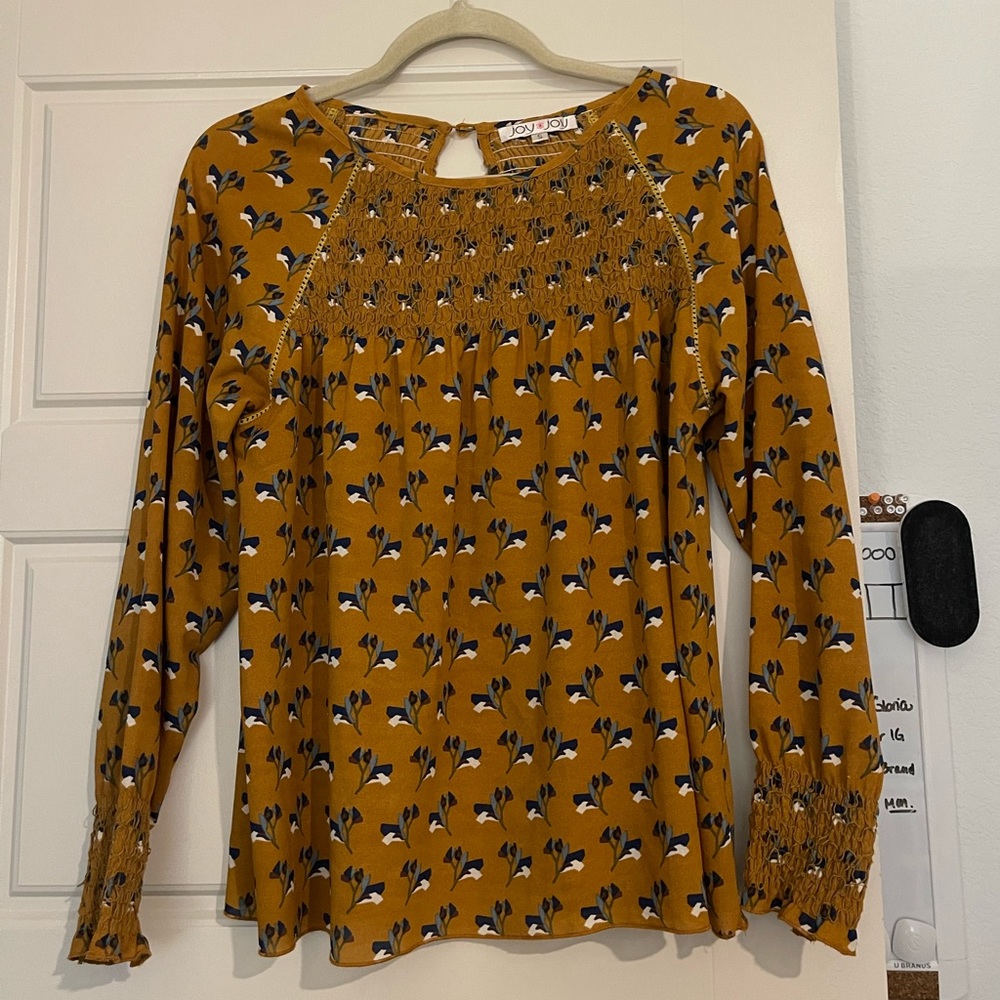 Gold Floral Long Sleeve Blouse